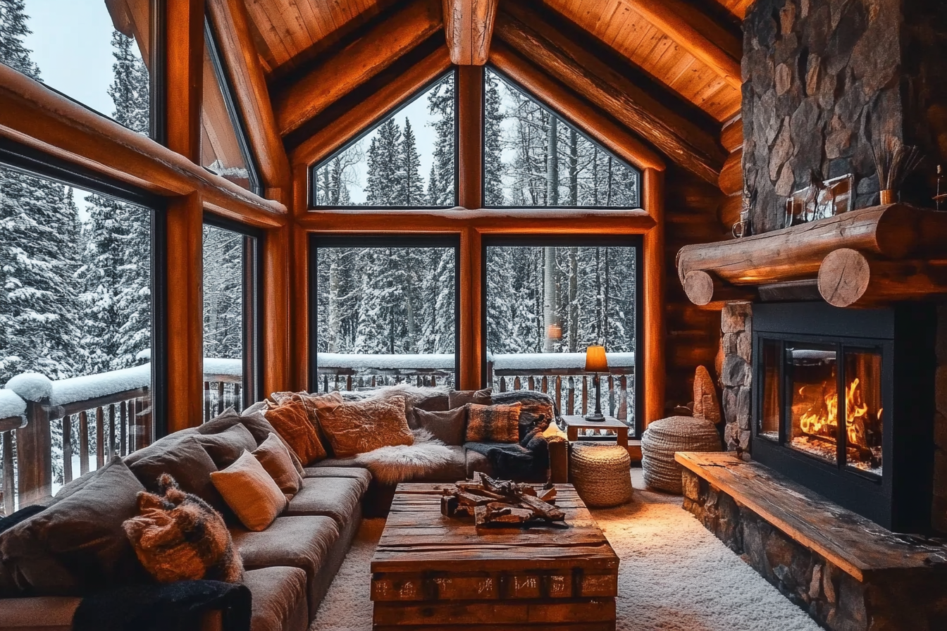15 Cozy Rustic Cabin Living Rooms with Winter Wonderland Views