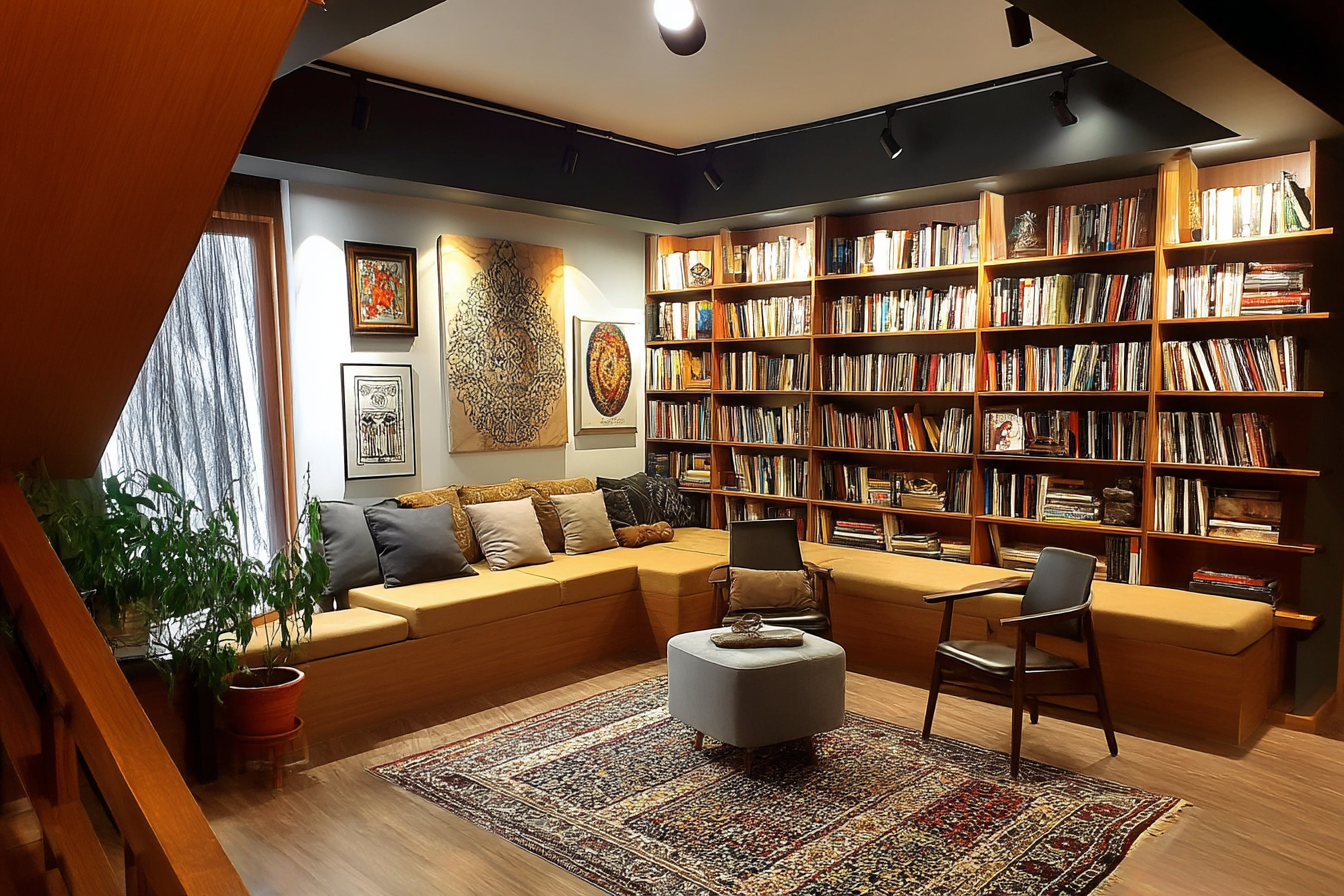 Cozy Modern Library with Built-In Conversation Pit