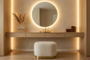 Stylish Vanity with LED Mirror Modern Design in Elegant Neutral Tones for Any Space