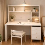 Latest study table designs Discover this amazing desk with a built-in shelf for decor