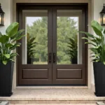 Stylish 2-Pack Tall Outdoor Planter Pots with Drainage Holes for Front Porch Flower Pots Entrance