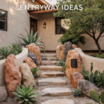 Modern Southwest Front Entry Landscaping with Flagstone Steps, Agave, and Desert Boulders