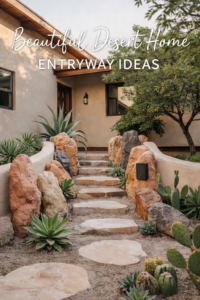 Modern Southwest Front Entry Landscaping with Flagstone Steps, Agave, and Desert Boulders