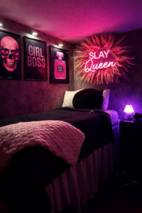 College Dorm Room Ideas for Black Women Aesthetic Neon Pink  Black Room Decor Inspiration