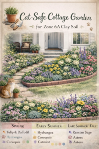 Cat-Safe Cottage Garden Plan for Zone 6A Clay Soil Pet-Friendly Flower Bed Design
