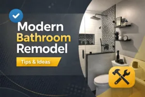 Modern Black and White Small Bathroom Remodel with Subway Tile and Glass Shower Enclosure