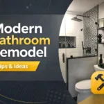 Modern Black and White Small Bathroom Remodel with Subway Tile and Glass Shower Enclosure