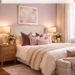 Cozy Dusty Pink  Mauve Romantic Master Bedroom Decor Ideas with Gold Accents