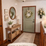 Sage Green Front Door Entryway Decor Ideas with Console Table and Runner Rug