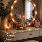 Cozy Vanity Mirror Ideas with Hollywood Lights and Plant Decor