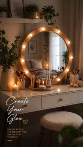 Cozy Vanity Mirror Ideas with Hollywood Lights and Plant Decor
