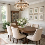 Elegant Formal Dining Room with Oval Wood Table, Chandelier  Classic Decor